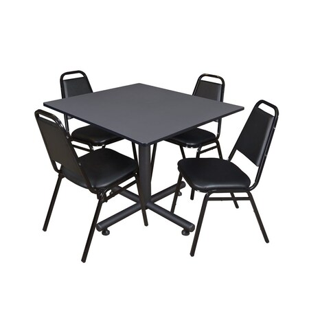 Kobe Kobe Square Table & Chair Set, Wood, Metal, Vinyl Top, Grey TKB4848GY29BK